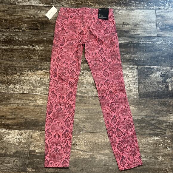 J Brand Jean Women 26 Neon Pink Boa Photo Ready Mid Rise Skinny Animal Print NEW - Picture 9 of 16